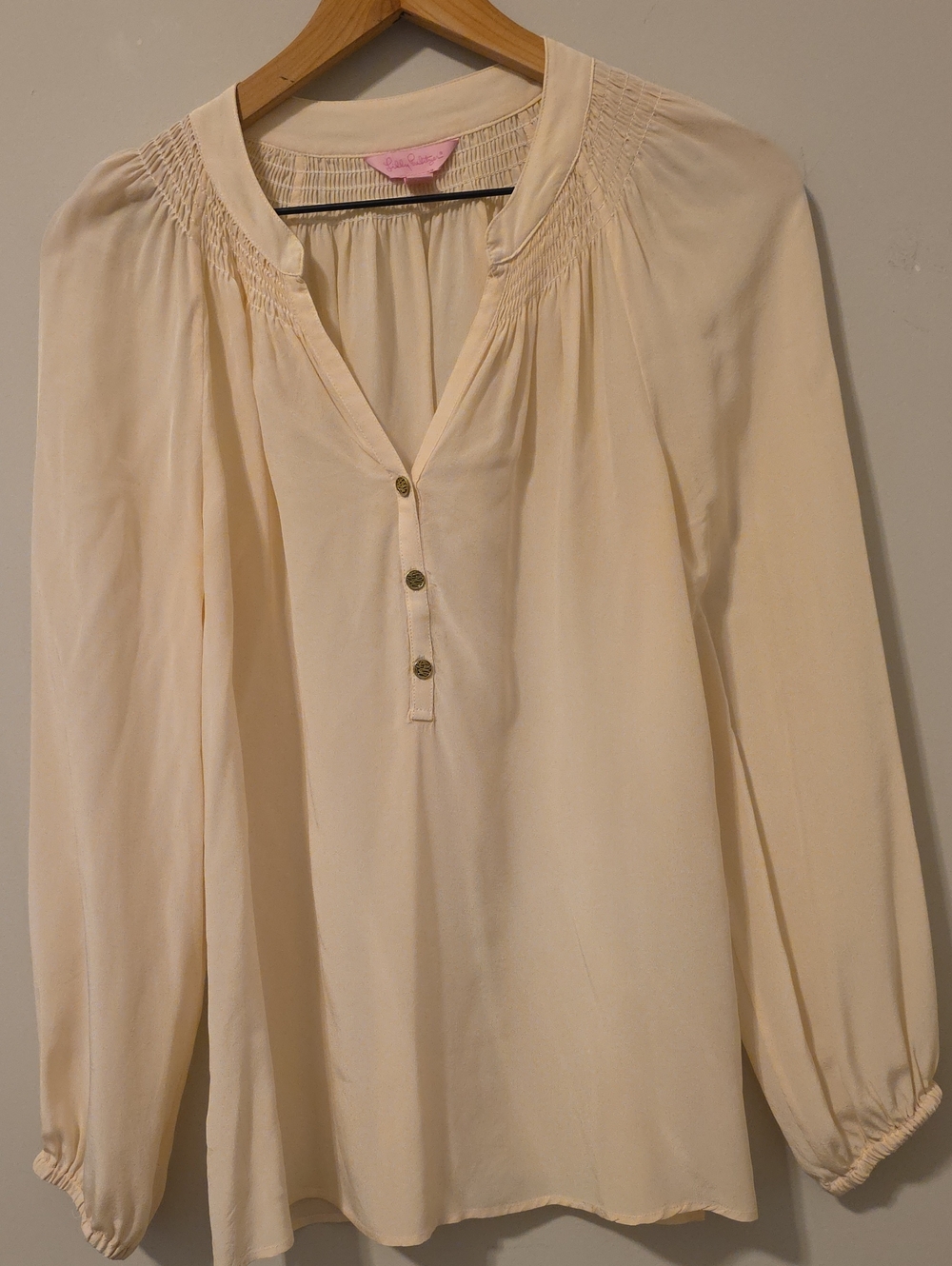 Lilly Pulitzer Elsa Silk Smocked Button Blouse